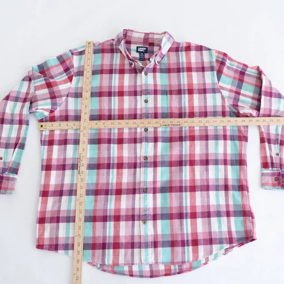 Lands' End Purple Teal Checker Pattern Button Down Traditional Fit Cotton Shirt - Picture 3 of 13